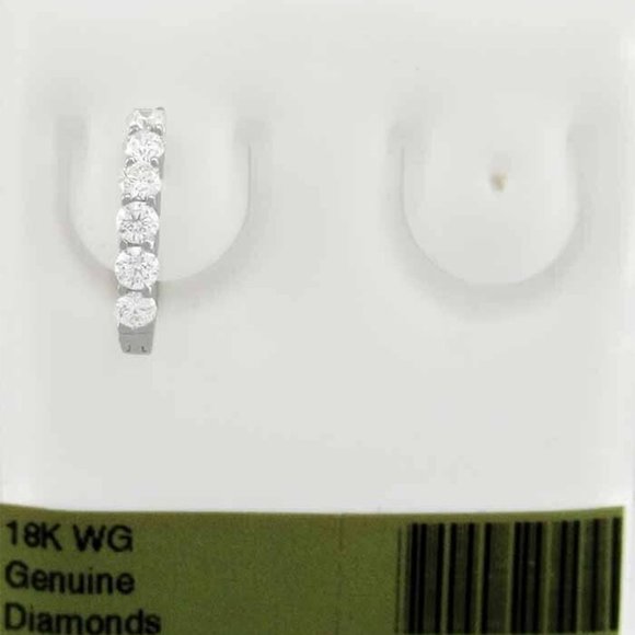 Genuine 0.30 Cts Diamonds Single Hoop Earrings 18K White Gold